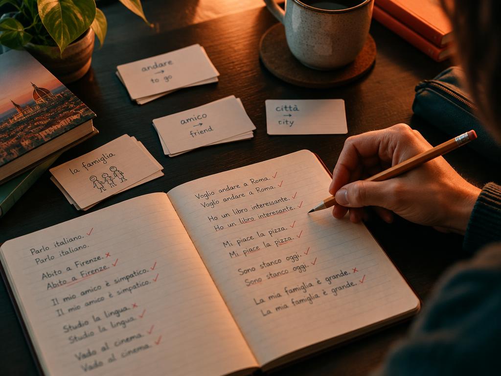 Language phrases being improved in a learning notebook